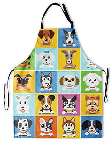Granbey Niedliche Hundeschürze mit 2 Taschen, Boston Terrier, Corgi Pudel Chow Teddy, französische Bulldogge, Schürzen mit verstellbaren Halsriemen, Zoo, wasserdichtes Lätzchen, Lätzchen, 83x71 cm