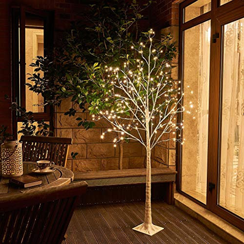 EAMBRITE 6FT White Christmas Tree Lights Pre-Lit Birch Twig Tree with 288 Warm White LEDs Mains Powered Tree Decorations Waterproof for Christmas Home Party Wedding