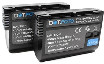 2 x Dot.Foto EN-EL15, EN-EL15b, EN-EL15c Premium Hohe Kapazität 7.0v / 2500mAh Akku für Nikon D610, D750, D810, D800, D850, D880, D7100, D7200, D7000, D7500, Z6 II/III, Z7, Z8, Zf