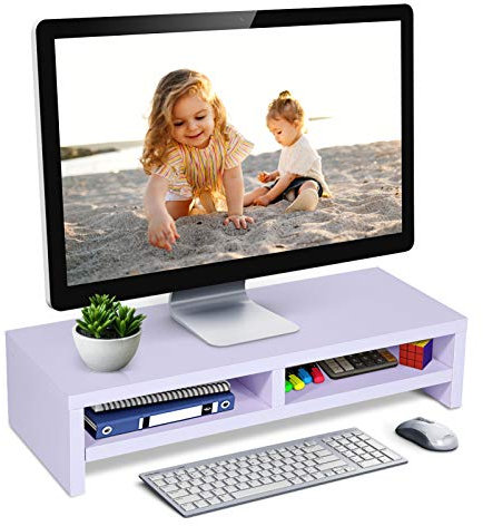 Ripiano per Monitor da Tavolo a 2 Livelli, Supporto per Schermo per PC Portatile LCD per TV, Bianco