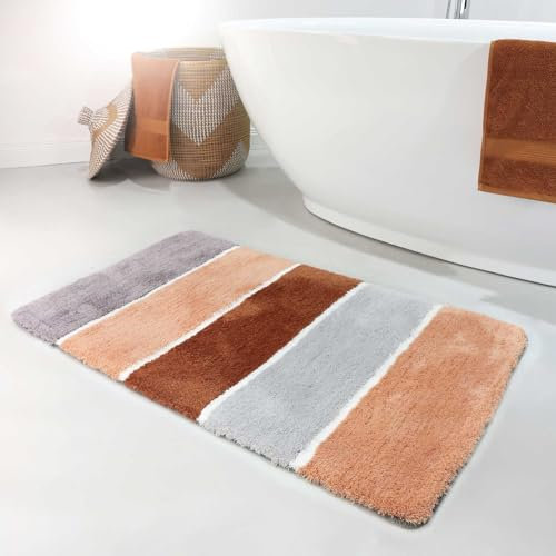 Homie Living Badteppich, Badematte kuscheliger Flauschiger weicher Flor l rutschfest und Waschbar Rio Marina (80 x 150 cm, Lachs Grau Braun)