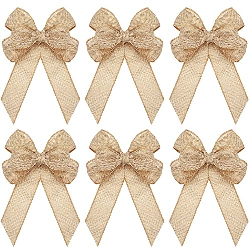 Xinnun 6 Pcs Christmas Burlap Bows Wreath Bows,Plain Style,Beige