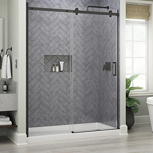 Delta Commix 60 x 76 in. Frameless Exposed Roller Sliding Shower Door in Matte Black with 5/16 in. (8mm) Tempered Clear Glass, SDES860-MB-R