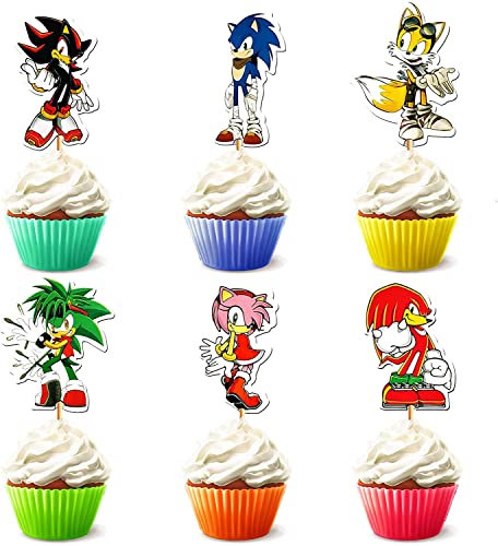 ATL CREATION 24 Pcs Cake Topper Double-Sided Cupcake Toppers For Soniic The Cool Birthday Party Cake Decoration