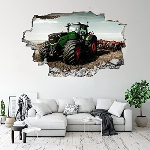 Kuletkear 3D Wandtattoo Durchbruch Wand Aufkleber Wanddurchbruch sticker selbstklebend Wandbild Wandsticker Wohnzimmer Traktor B 120 x H 80 cm Wandbild