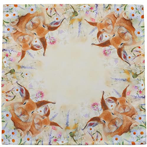 matches21 Mitteldecke/Tischwäsche Osterhasen Bunte Wiese Ostern Hase Frühling hellgelb Druck bunt 30x30 cm 100% Polyester