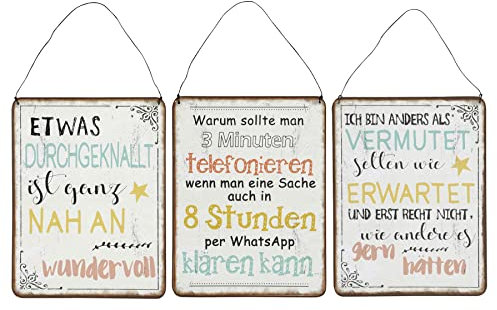 levandeo 3er Set Blechschilder H26cm Lustige Sprüche Bunt Wundervoll Wandbild Wanddeko Deko Geschenk