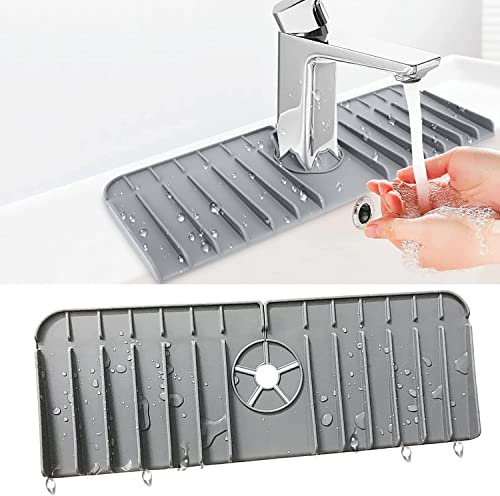 Silicone Kitchen Faucet Sink Splash Guard Faucet Handle Drip Catcher Tray Silicone Faucet Water Catcher Mat Sink Draining Pad Behind Faucet (Grey)