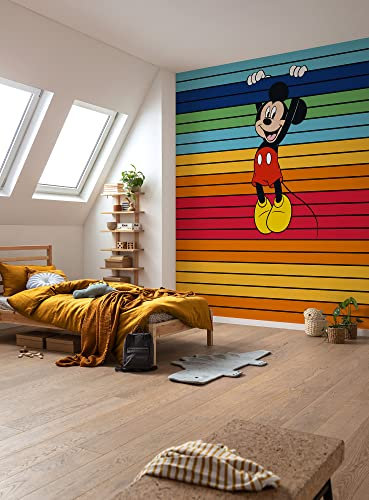 Komar Vlies Fototapete - Mickey Magic Rainbow - Größe 300 x 250 cm (Breite x Höhe) - Disney, Kinderzimmer, Kindertapete, Tapete