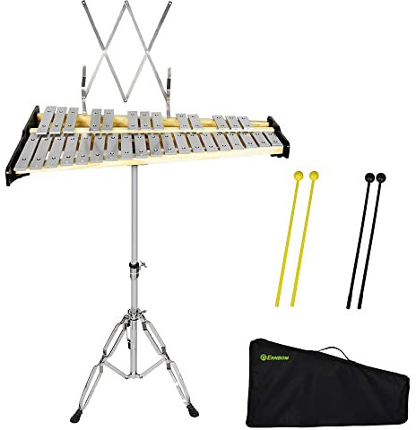 ENNBOM 32 Noten Natürliches Glockenspiel Kit Xylophon mit verstellbarem Ständer Professionelles Percussion Instrument Set (32 Noten)