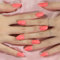 Coral Red Glossy False Nails Medium Oval Solid Color Salon Clear Pink Cute Press On Nails 24 pcs/kit