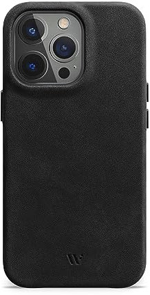 WIIUKA Hülle für iPhone 14 Pro Max, Leder aus Deutschland, Lederhülle extra Dünn, Premium Handyhülle, Case, Qi, Vintage Schwarz