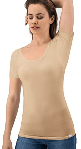 Fibershirts® Anti Schweiß Shirt - T-Shirt gegen Schweißflecken - Anti Schweiß Unterhemd - Mit ArmPads PRO & Silberbehandlung - Damen - Rundhals