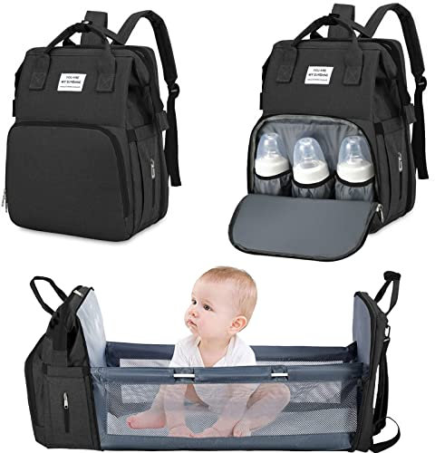 Baby Wickeltasche Rucksack,Diaper Backpack,Babytasche Reiserucksack mit Wickelauflage,Multifunktional Wasserabweisend Große Kapazität Wickelrucksack,Große Reiserucksack für Mama & Papa (Schwarz)