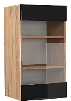 Vicco Küchenglasschrank Fame-Line, Schwarz-Eiche Hochglanz/Goldkraft Eiche, 40 cm