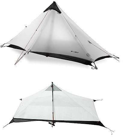 Telomat 3F Lanshan1 Ultraleichtes Zelt, 3/4 Saison, tragbares Rucksackzelt für 1 Person, 15D silikonbeschichtet, wasserdicht, stangenloses Doppelschicht-Zelt für Camping, Klettern, Wandern (Grau 4