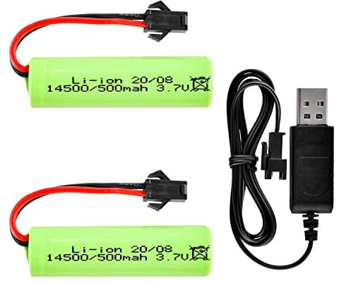 BEZGAR Spare Parts Accessories Li-ion 3.7V 500mAh Batteries(2)+USB Charger(1) for BEZGAR TB201/TB202/TD203/TD161S Remote Control Cars