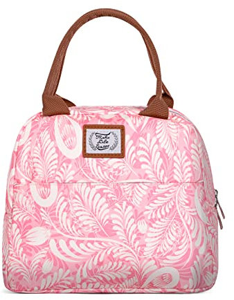 Lekespring Sac Isotherme Repas pour Femme et Homme, 9L Sac à Main Portable pour Bureau, Travail, Déjeuner et Étudiants Scolaires - Feuille Rose