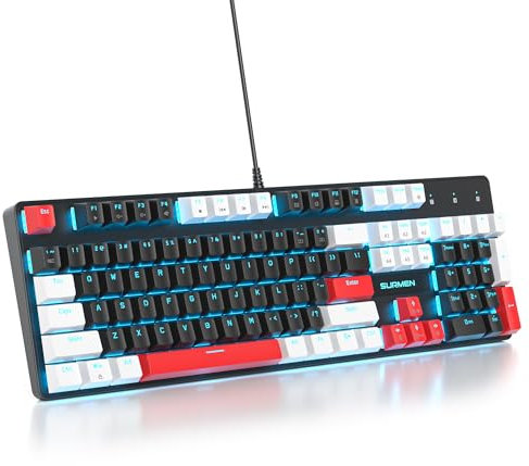 Owpkeenthy 104 Keys Full Size Mechanical Gaming Keyboard with Number Pad, Wired 100% Light UP Office Keyboard NKRO RGB Backlit Red Switch for PC Gamer(104 Black)