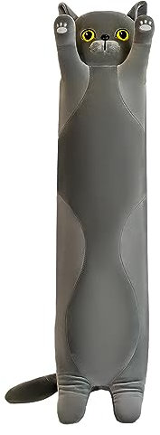 Long Cat Plush Pillow, Cute Cat Plush Pillow, Plush Filled Throw Pillow, Sleep Doll Throw Pillow for Kids, Girlfriends and Adults (70, Grey)