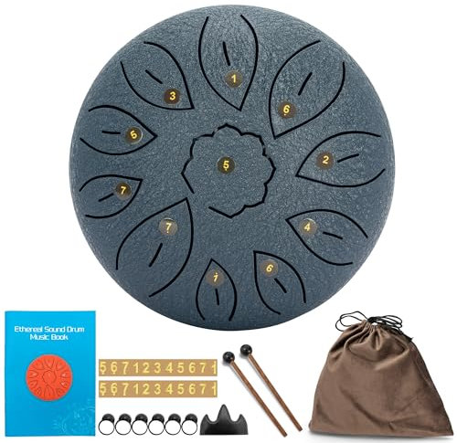 BQKOZFIN Tongue Drum 6 Zoll 11 Töne, Steel Drum Zungentrommel C Dur für Meditation Yoga Klangheilung, mit Trommelschlägeln, Tragetasche, Fingercot (Marineblau)