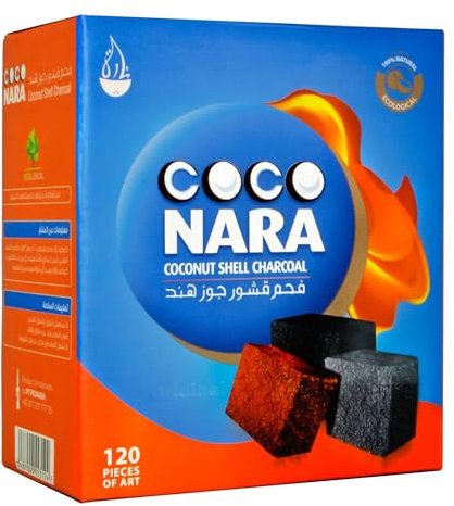 CocoNara Coco Nara Lot de 120 pièces de charbon de noix de coco naturel pour narguilé