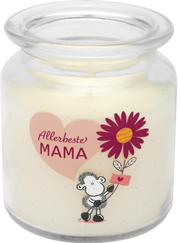 Sheepworld Kerze im Glas mit Motiv Allerbeste Mama | Duftkerze, Vanille, Höhe 9 cm, Durchmesser 7,5 cm, Glas mit Motivdruck | Geschenk Mama, Muttertagsgeschenk, Geschenk für Sie | 48608