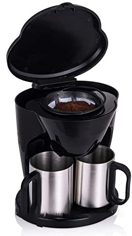 NOALED Cafetera Cafetera 2 Tazas De Acero Inoxidable Cafetera Cafetera De Goteo Eléctrica con Dos Tazas De Acero Inoxidable Cafetera Espresso