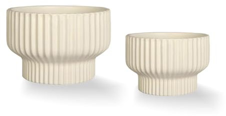 Puoyik 2 Stück Blumentöpfe Set 8/6 Zoll Keramik Blumentöpfe mit Drainagelöchern Innen und Außen Pflanze Blumentöpfe (7,8/5,9beige)