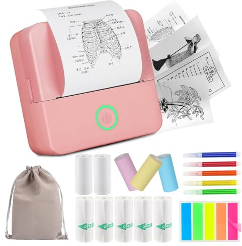 HUIJUTCHEN Mini Drucker, Wireless Bluetooth Fotodrucker Tragbarer Thermodrucker Smartphone Taschendrucker Kompatibel mit Android & iOS mit 10 Rollen Papier für Studium Notizen Fotos (Pink)