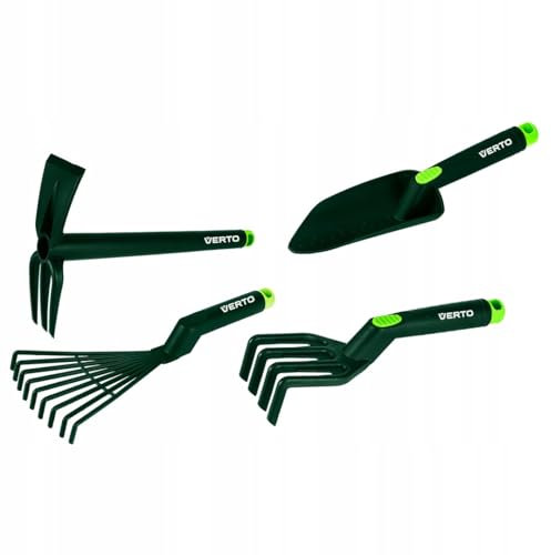 VERTO Gartenwerkzeug Set 4-Teiliges | Minirechen, Grubber, Blumenkelle, Kombihacke | Kleingeräte-Set Gartenset Gartenpflege Pflanze Topfblumen