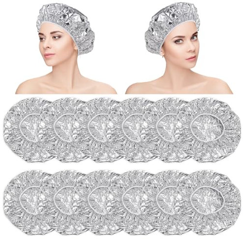 12 Pcs Disposable Aluminum Foil Hair Cap Heat Cap for Deep Conditioning Tin Foil Hat Hair Treatment Processing Caps Deep Conditioning Hair Cap Disposable Shower Caps Hair Dye Cap for Home Salon Use