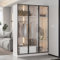 KOMHTOM Armoire blanche spacieuse avec trois portes en verre transparent, buffet moderne avec LED, armoire de rangement avec tiroirs, armoire polyvalente pour chambre à coucher, bureau, couloir