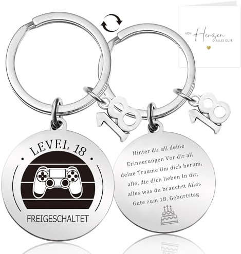 18 Geburtstag Geschenk Schlüsselanhänger, Lustig 18. Geburtstag Junge Mädchen, Gamepad-Muster Coole Geschenke 18 Geburtstag, Geschenk 18. Geburtstag Junge Mädchen Geschenkideen