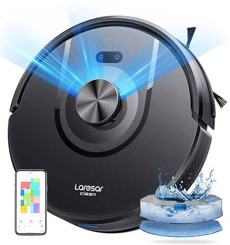 Laresar Clean Robot Vacuum and Mop Combo, 5000Pa Robot Vacuum Cleaner with LIDAR Navigation, 3 in 1 Robot Vacuum Mop with Auto Carpet Boost, Self Charging, App/Voice Control, Ideal for Pet Hair,5 Maps