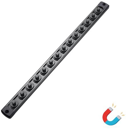 ALOANES Magnetic Socket Organizer, 1/4-Inch Drive Aluminum Socket Holder Socket Tray, Heavy Duty Socket Rail Organizer for Tool Box Drawer, 360°Swivel Clips Socket Rack 1/4-Inch x 14 Clips (Black)