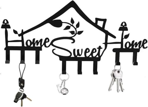 BAOHUAHU Porte clef mural-8 crochets NoirDecoration maison Sweet home sweet Porte clé mural Convient pour le stockage mural d'entrée, salon, cuisine, chambre à coucher, décoration de couloir