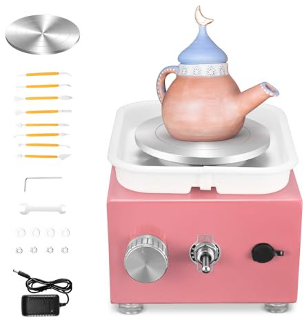 Tornio per Ceramica, Tornio per Argilla 2000 RPM velocità Regolabile Ruota di Ceramica Elettrica con Bacinella Staccabile e Strumenti di Argilla Fai-da-Te, Tornio Ceramica per Bambini e Adulti
