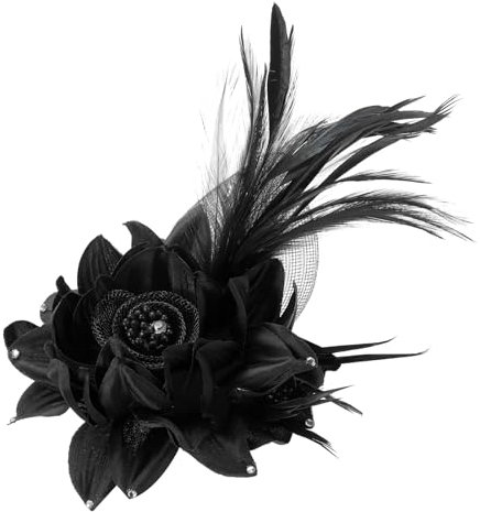 PATIKIL Pince à cheveux florale, 1 pièce Élégante broche à fleur en plume Chapeau Soie Mariage Fête Danse Banquet Broches Accessoires Charme Camélia Robe Dame, Noir