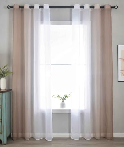 2er Pack Gardinen Vertikal Farbverlauf Druck Transparent »Modena« mit Ösen und Raffhalter, Vorhang, Dekoschal HxB 245x140 cm Brauntöne 10000183