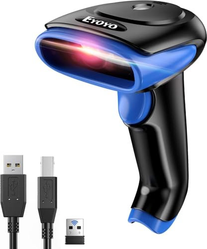 Eyoyo 2D Bluetooth Barcode Scanner Wireless, 2500mAh Handheld Cordless USB Wired QR Bar Code Reader for Library, Warehouse Inventory Compatible with iPad, Android Phone, iPhone, Laptop