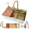 HZKSINNK Fregadero de Cocina de 1 Cubeta 80x45 cm, Dorado cascada Fregadero de Acero Inoxidable, con Grifo Cocina Extraible, cesta de drenaje, sifón, rebosadero y desagüe así como otros accesorios