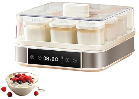 WUCIOA Yogurtera automática, yogurtera Digital con 9 tarros, Control de Tiempo y Temperatura Ajustables, yogurtera de Acero Inoxidable con Pantalla LED, para máquina para Hacer Queso