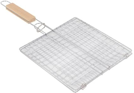 YöL Barbeque Grilling Rack Pan Basket BBQ With Wooden Handle Outdoor Cooking Camping Meat Veg Fish