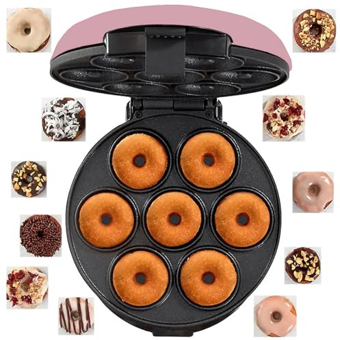 Mini donut Maker anti-adhésif 7 trous électrique avec surface antiadhésive électrique design thermostatique unique pour 7 desserts pour le petit déjeuner des vacances ou les collations et plus encore