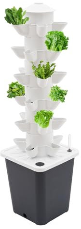 Xigner Hydroponik-Turm 30 Löcher 6 Etagen Hydroponic System Tower Aeroponik-Anbausystem mit Hydratationspumpe, 10L Wassertank für Kräuter, Obst, Gemüse Indoor Balkon (Grau)