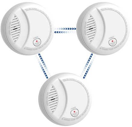 Hapippofa Interlinked Smoke Alarms for Home,10 Year Sensor Life Fire Alarms with Test/Silent Button, Replaceable 9V Battery Powered Smoke Detector,Conforms to EN 14604 Standard,3 PCS