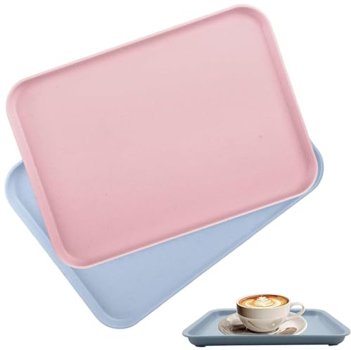 Wxinsheng Bandeja de Plástico,2 Piezas Bandejas Rectangulares Apilables y Reutilizables,Comida Bandeja Rectangular,para Servir Comida,Desayuno o Café Restaurante u Hotel(22x30,5 cm)