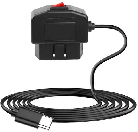 On-Board Diagnostics II Power Cable for Dash Camera, 3.5m Type C Adapter with Switch Button, USB C Hardwire Charger Cable with 24-Hour Surveillance Mode/ACC Mode, 12V/36V to 5V/3A for Dash Cam GPS DVR