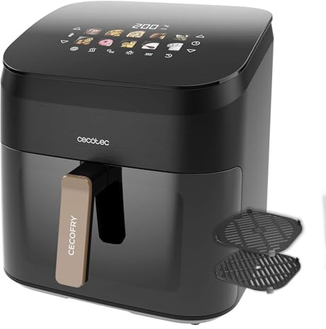 Cecotec Friteuse à Air 8,5L Double Gril et Fumoir Cecofry&Grill Smokin' 8500 Plus. 2200W, Dorure Parfaite et Saveur Gril, Température Réglable, 10 Menus, Pizza Maker, Fenêtre de Visualisation